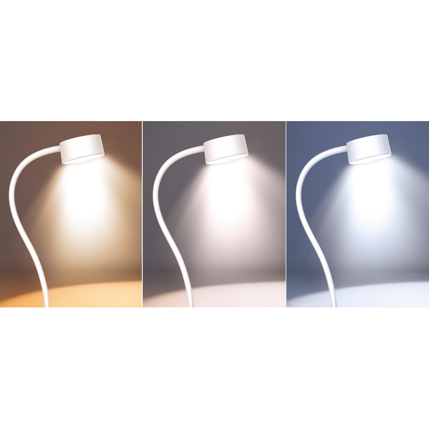LED Dimmable flexible rechargeable table lamp with clip LED/2W/1800 mAh 3000/4000/6500K white