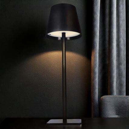 LUCCA LED Dimmable Rechargeable Touch Table Lamp, 3.7V, 3000/4000/6500K, 2000 mAh, Black