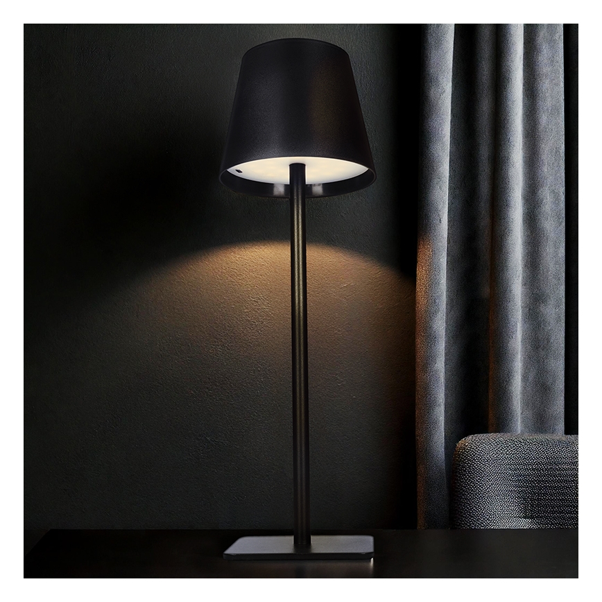 LUCCA LED Dimmable Rechargeable Touch Table Lamp, 3.7V, 3000/4000/6500K, 2000 mAh, Black