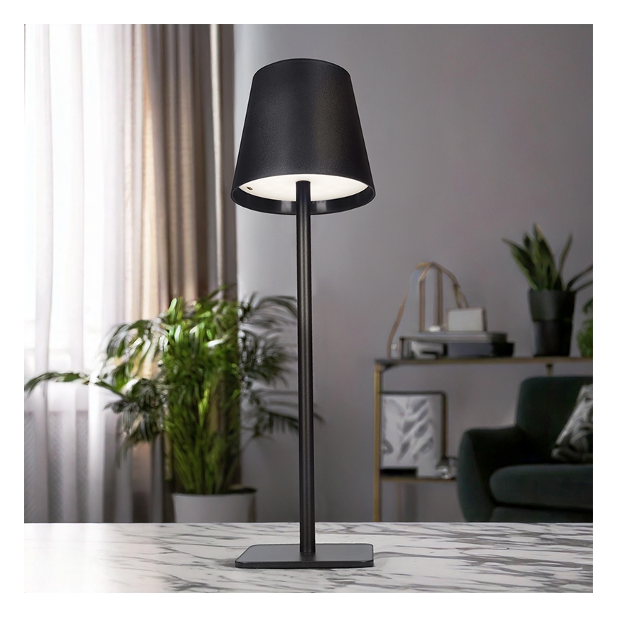 LUCCA LED Dimmable Rechargeable Touch Table Lamp, 3.7V, 3000/4000/6500K, 2000 mAh, Black