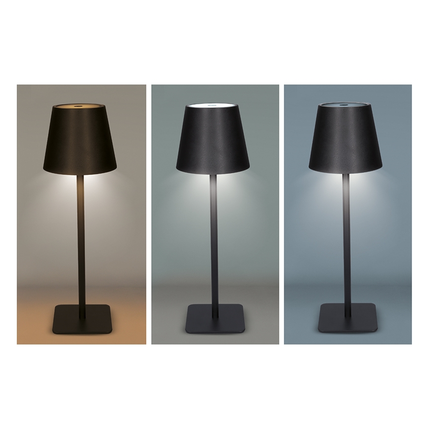 LUCCA LED Dimmable Rechargeable Touch Table Lamp, 3.7V, 3000/4000/6500K, 2000 mAh, Black