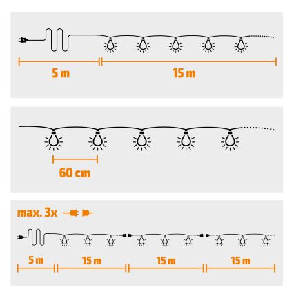 LED Outdoor decorative chain GARLAND 25xE12 20m IP44 warm white