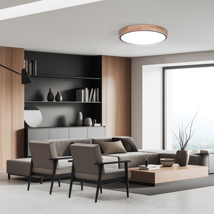 Dimmable LED ceiling light IRON OAK LED/48W/230V 3000-6500K oak Ø 40 cm + remote control