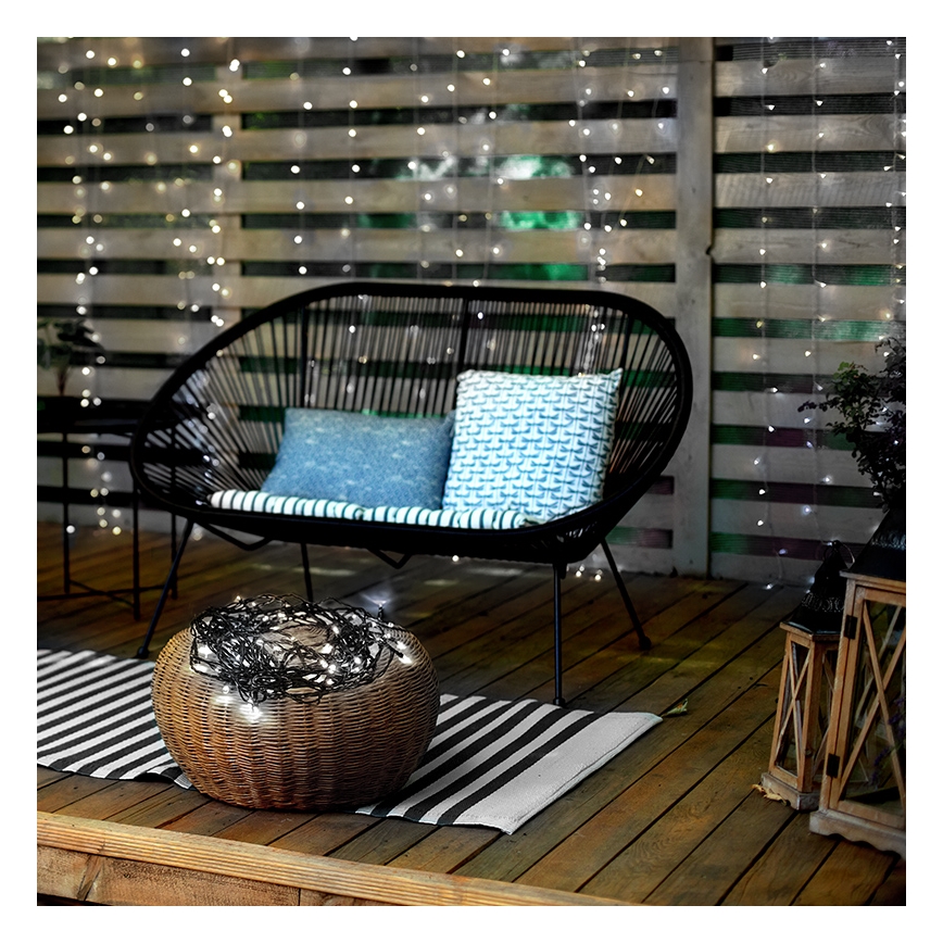 LED Outdoor String Lights, 100 LEDs, 8 Functions, IP44, 13 m, Cool White