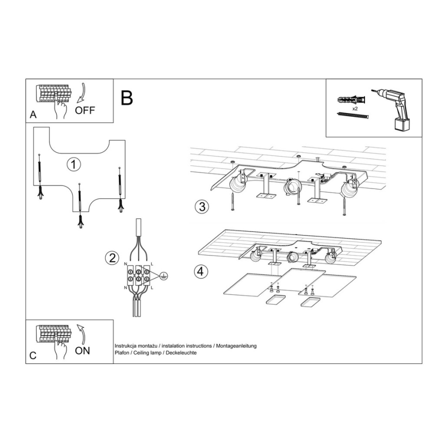 Ceiling light FABIANO 3xE27/60W/230V white/shiny chrome
