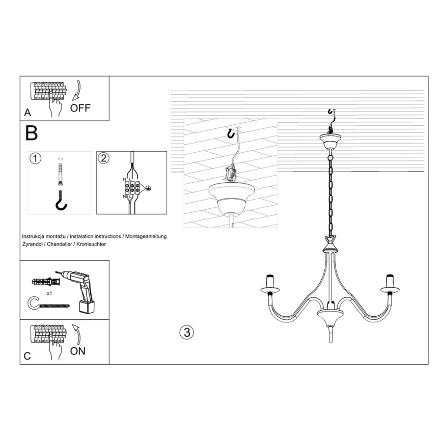 Sollux SL.0213 - Chandelier on a chain MINERWA 3 3xE14/40W/230V white