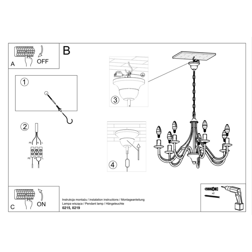 Sollux SL.0219 - Chandelier on a chain MINERWA 7 7xE14/40W/230V black