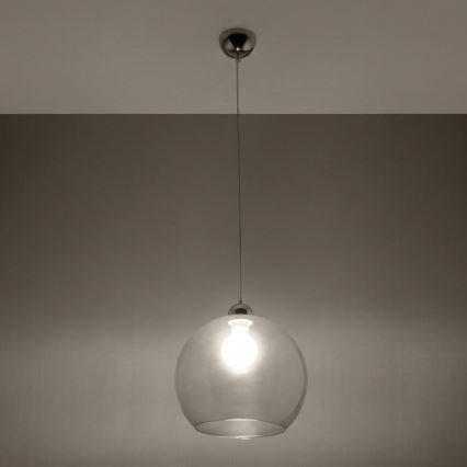BALL Cable Pendant Light 1×E27/15W/230V, Ø 30 cm, Clear / Polished Chrome