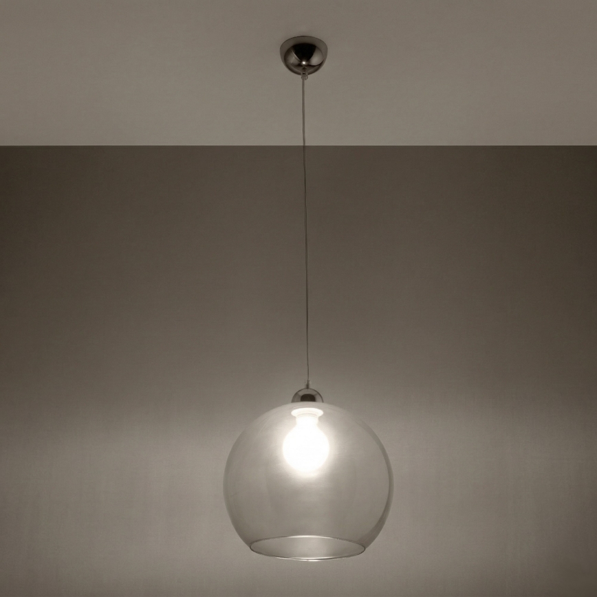BALL Cable Pendant Light 1×E27/15W/230V, Ø 30 cm, Clear / Polished Chrome