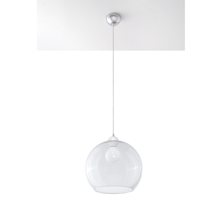 BALL Cable Pendant Light 1×E27/15W/230V, Ø 30 cm, Clear / Polished Chrome