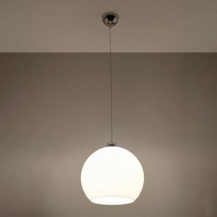 BALL pendant light on cable 1xE27/15W/230V Ø 30 cm white/glossy chrome