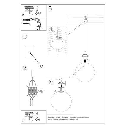 UGO Cable Pendant Light 1xE27/15W/230V, Ø 30 cm, White/Polished Chrome