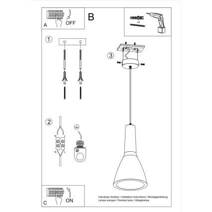 Chandelier on a string EMPOLI 1xE27/15W/230V concrete