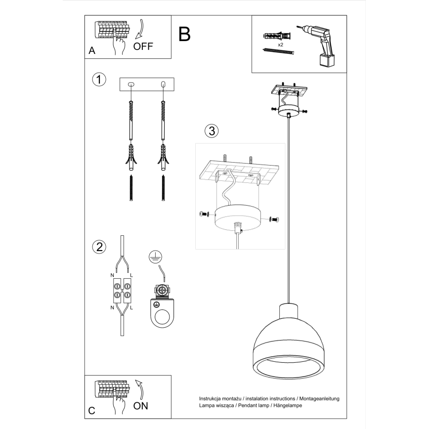 Chandelier on a string DAMASO 1xE27/60W/230V concrete