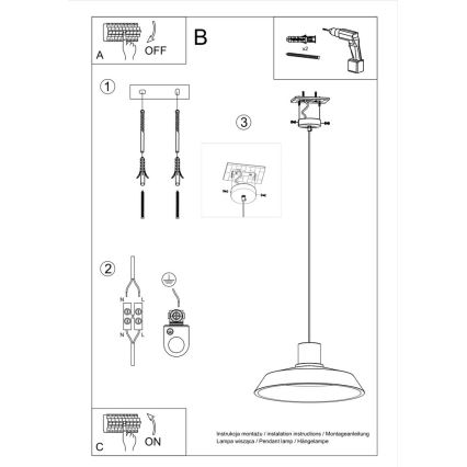 Chandelier on a string AFRA 1xE27/60W/230V grey/beech