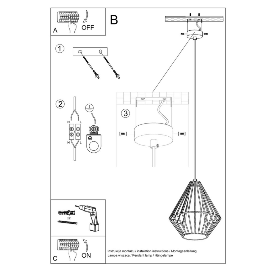 Sollux SL.0297 - Chandelier on a string DEMI 1xE27/60W/230V white