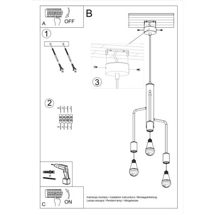 Sollux SL.0302 - Chandelier on a string DUOMO 3M 3xE27/60W/230V black