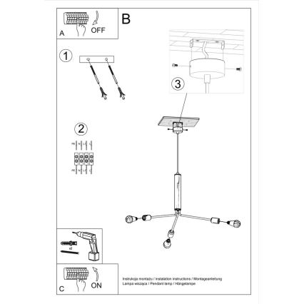 Sollux SL.0303 - Chandelier on a string DUOMO 3D 3xE27/60W/230V black