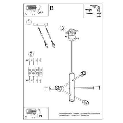 Sollux SL.0305 - Chandelier on a string DUOMO 6 6xE27/60W/230V black