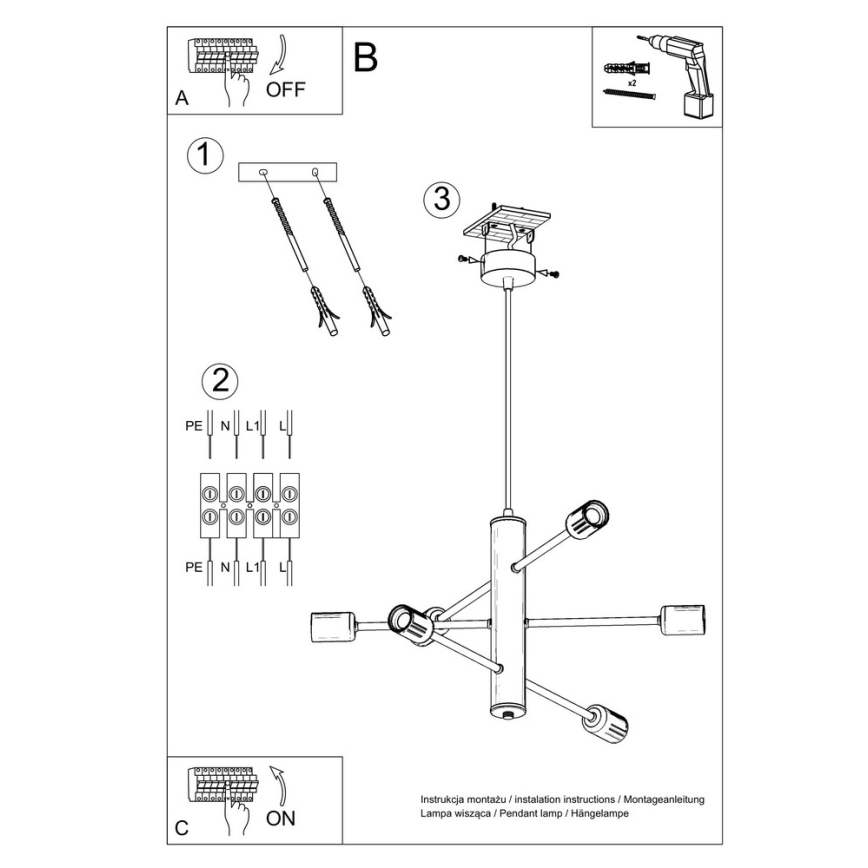 Sollux SL.0305 - Chandelier on a string DUOMO 6 6xE27/60W/230V black