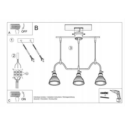 Sollux SL.0309 - Chandelier on a string MARE 3 3xE27/60W/230V black