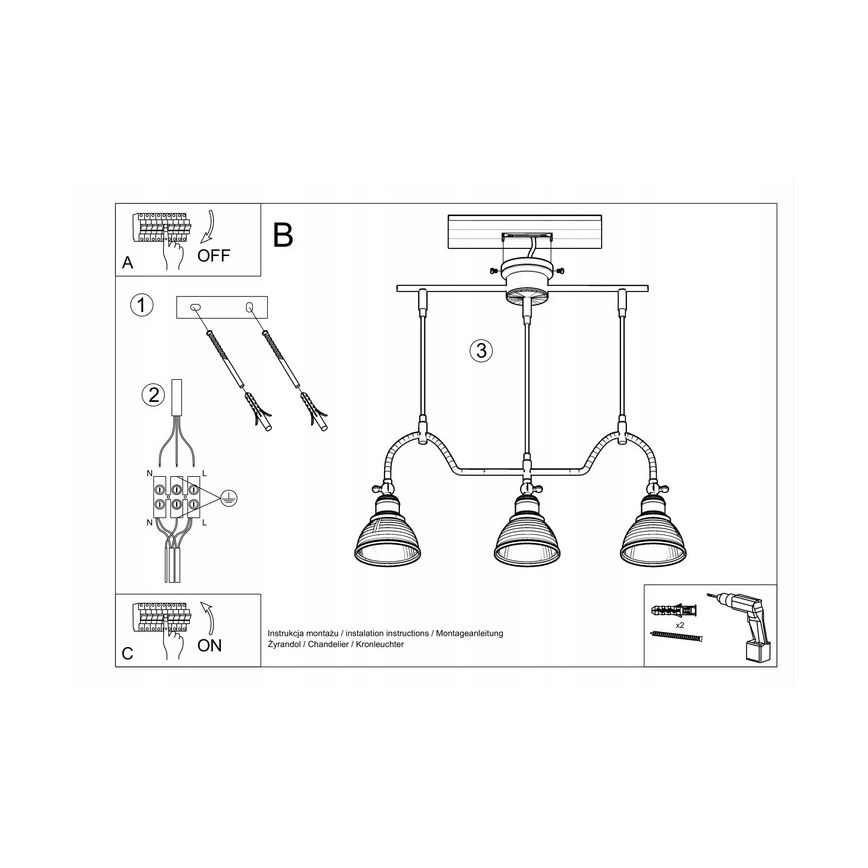 Sollux SL.0309 - Chandelier on a string MARE 3 3xE27/60W/230V black