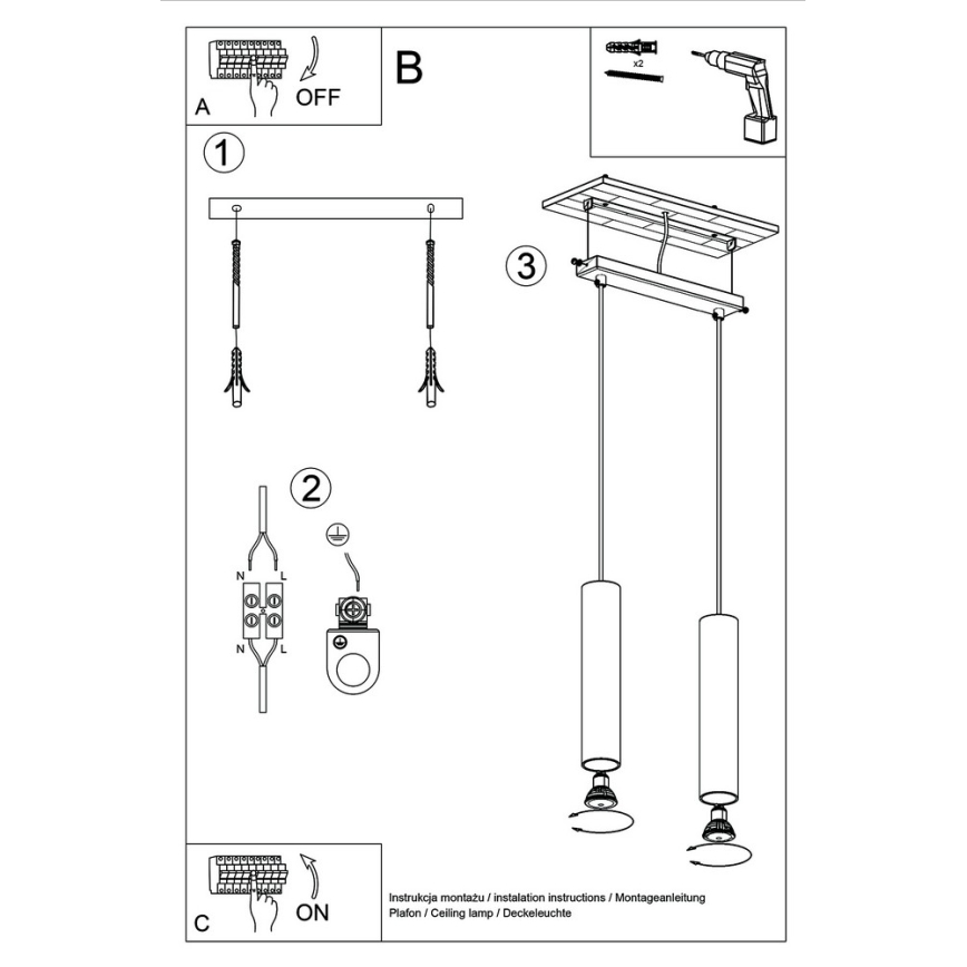 Chandelier on a string LAGOS 2 2xGU10/10W/230V white