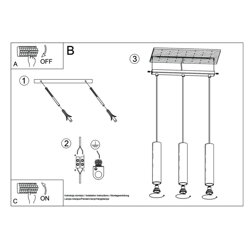 Chandelier on a string LAGOS 3 3xGU10/10W/230V white