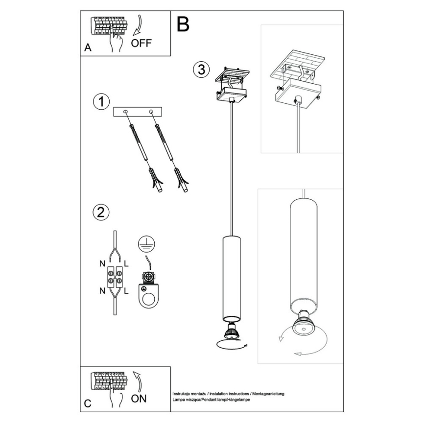 Chandelier on a string LAGOS 1 1xGU10/10W/230V black