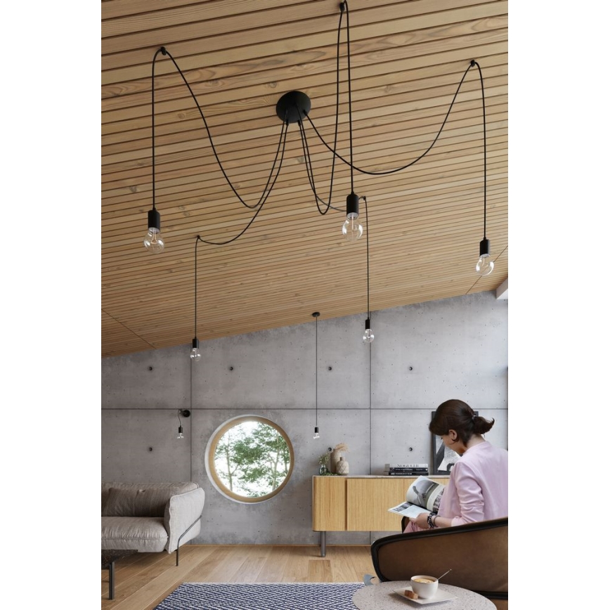 Chandelier on a string EDISON 3 3xE27/60W/230V spider black