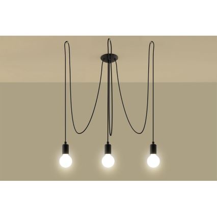 Chandelier on a string EDISON 3 3xE27/60W/230V spider black