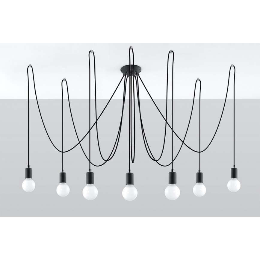 Chandelier on a string EDISON 7 7xE27/60W/230V spider black