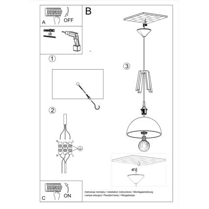 Chandelier on a string CASCO 1xE27/60W/230V d. 30 cm birch
