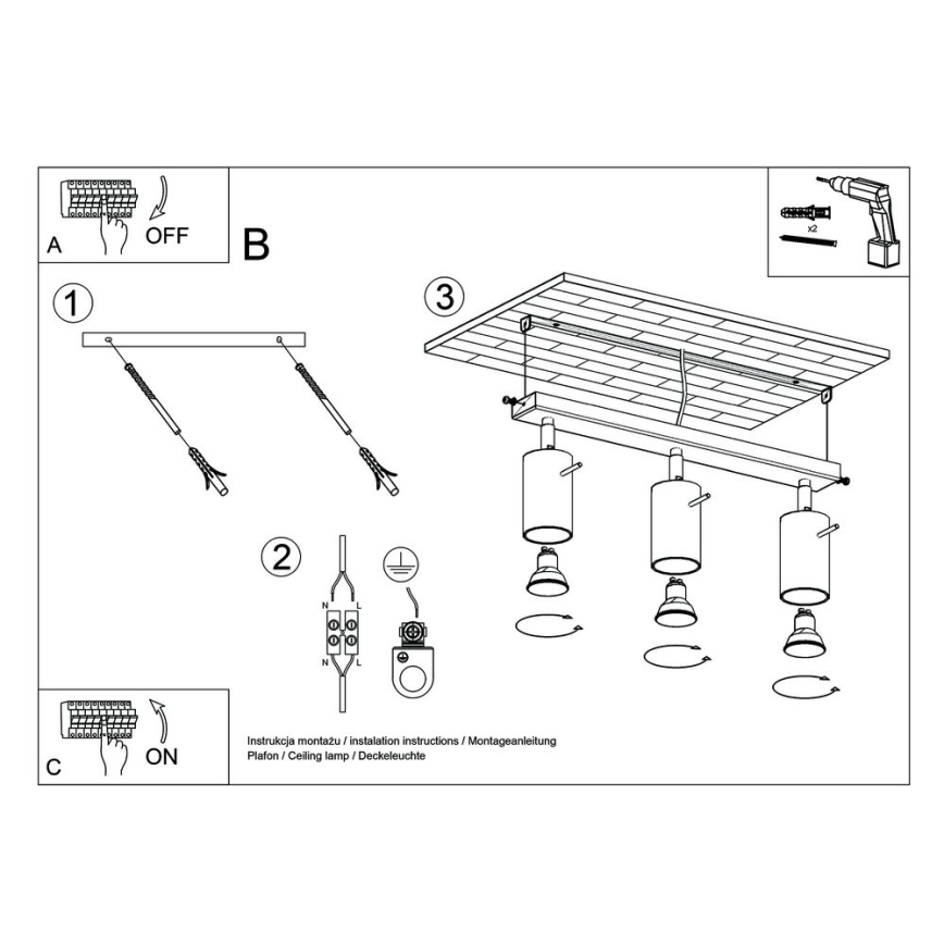 Ceiling spotlight RING 3xGU10/10W/230V