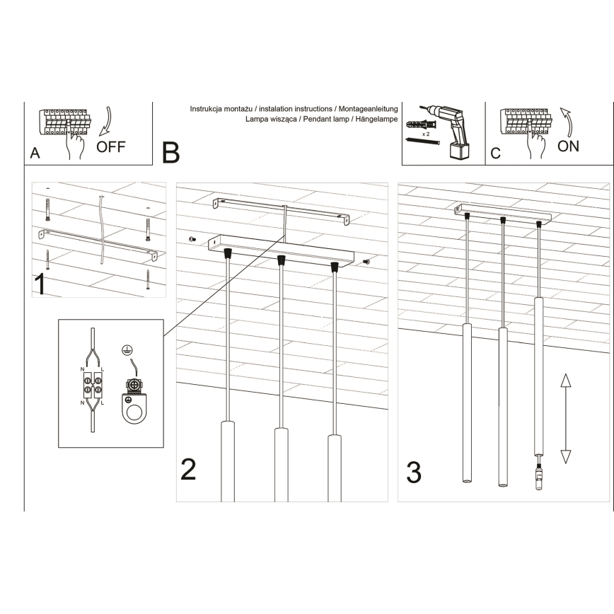 Chandelier on a string PASTELO 3xG9/8W/230V white