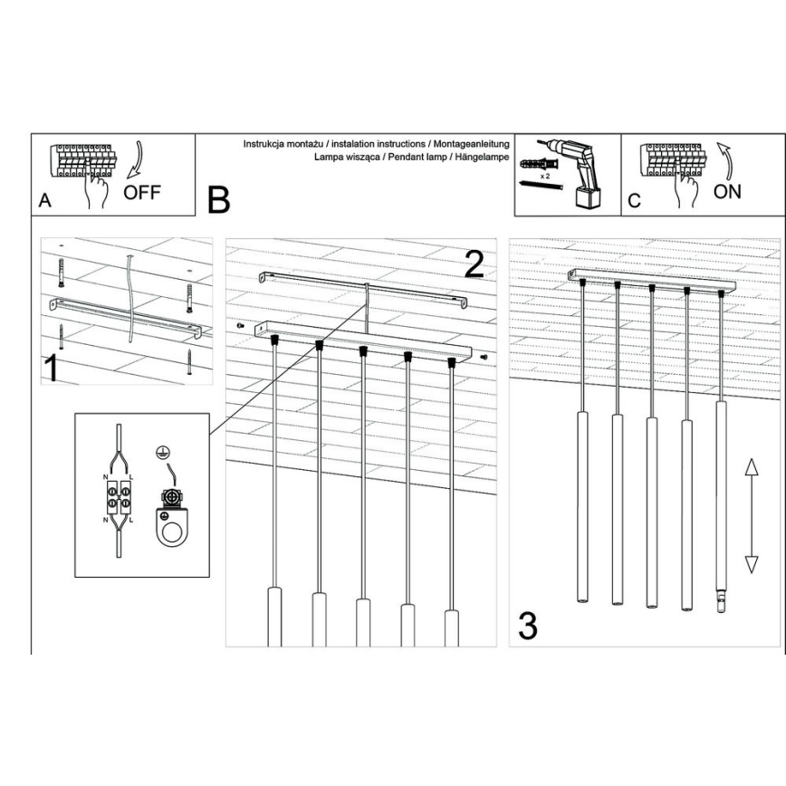Chandelier on a string PASTELO 5xG9/8W/230V white