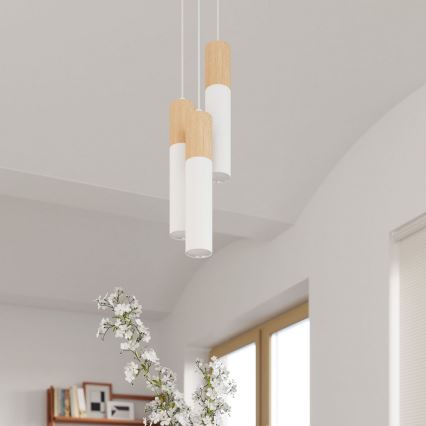 Chandelier on a string PABLO 2xGU10/40W/230V white/beech