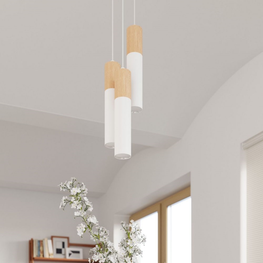 Chandelier on a string PABLO 2xGU10/40W/230V white/beech
