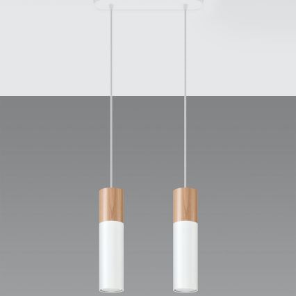 Chandelier on a string PABLO 2xGU10/40W/230V white/beech