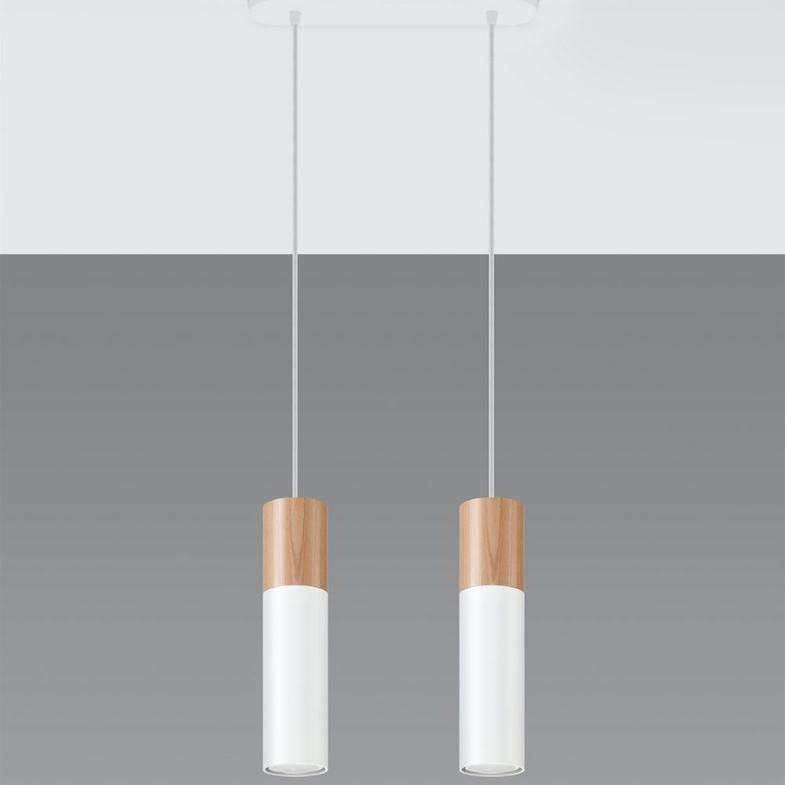 Chandelier on a string PABLO 2xGU10/40W/230V white/beech