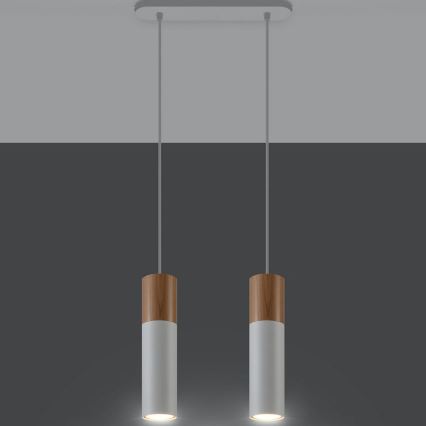 Chandelier on a string PABLO 2xGU10/40W/230V white/beech