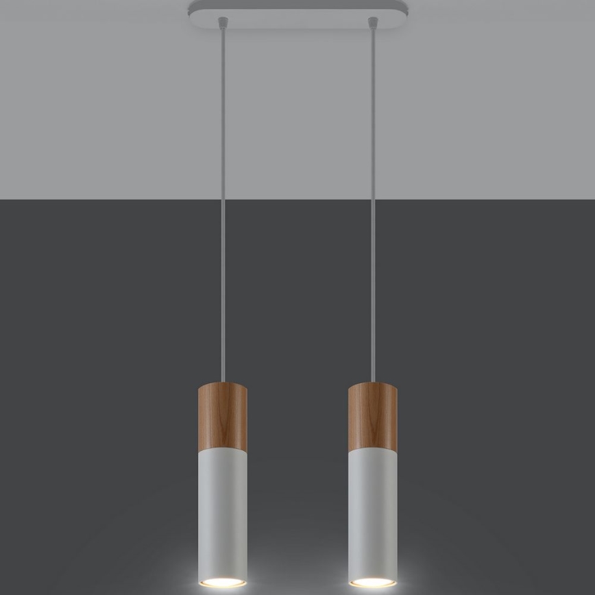 Chandelier on a string PABLO 2xGU10/40W/230V white/beech