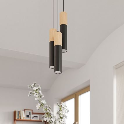 Chandelier on a string PABLO 1xGU10/40W/230V black/beech