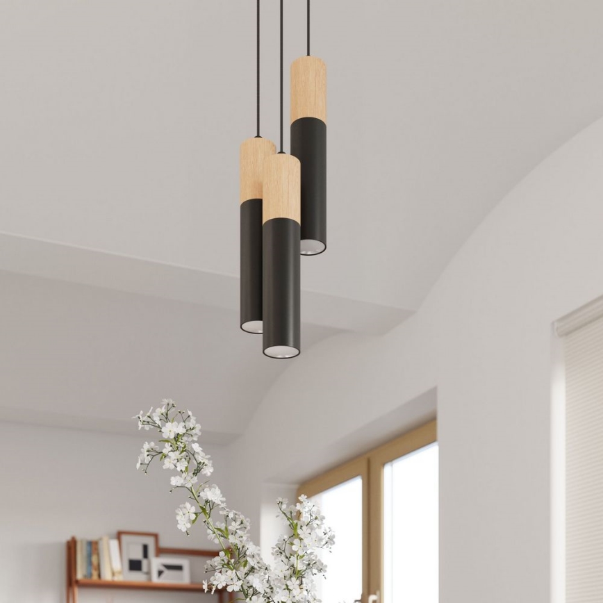 Chandelier on a string PABLO 1xGU10/40W/230V black/beech