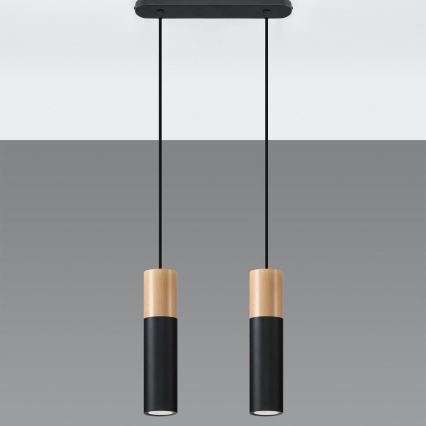 Chandelier on a string PABLO 2xGU10/40W/230V black/beech