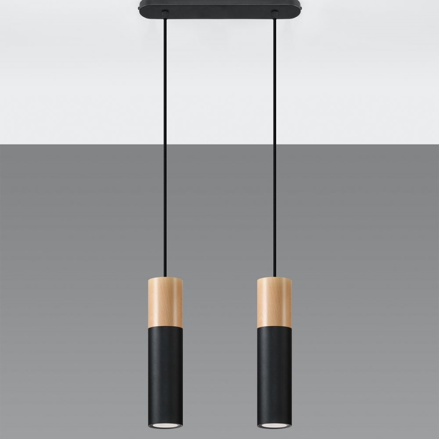 Chandelier on a string PABLO 2xGU10/40W/230V black/beech