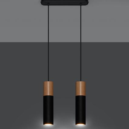 Chandelier on a string PABLO 2xGU10/40W/230V black/beech