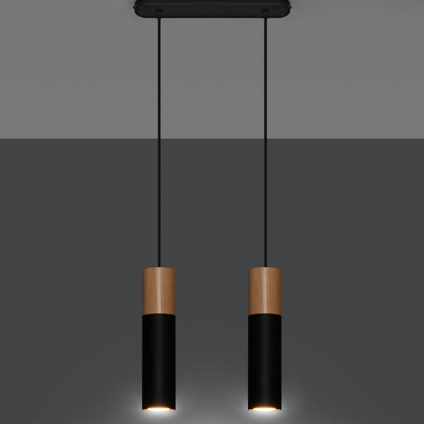 Chandelier on a string PABLO 2xGU10/40W/230V black/beech