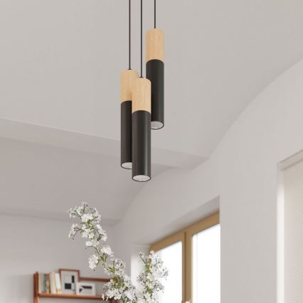 Chandelier on a string PABLO 3xGU10/40W/230V black/beech
