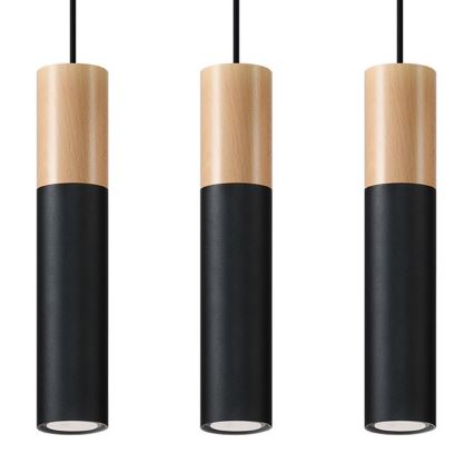 Chandelier on a string PABLO 3xGU10/40W/230V black/beech